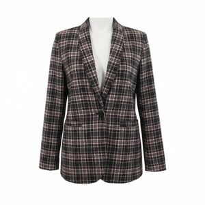 Tailored Plaid Single-Button Blazer in Pink & Black